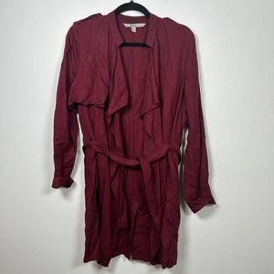 ZARA Trafaluc Women's Maroon Dulux Outerwear Belted Jacket Top Size Small